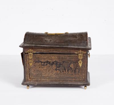 Rare 17th c Tooled Leather Jewelry Box