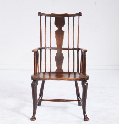 Rare 18th c English Cabriole Leg Fan Back Windsor Armchair