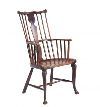 Rare 18th c English Cabriole Leg Fan Back Windsor Armchair