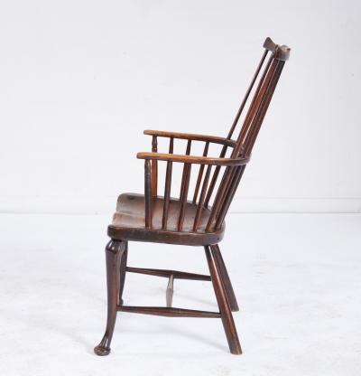 Rare 18th c English Cabriole Leg Fan Back Windsor Armchair