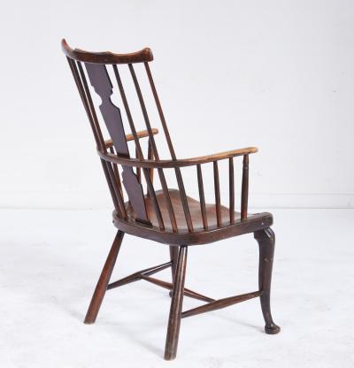 Rare 18th c English Cabriole Leg Fan Back Windsor Armchair