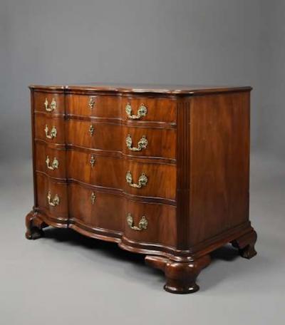 Rare 18thc Continental mahogany commode of oxbow form