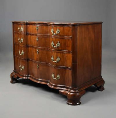 Rare 18thc Continental mahogany commode of oxbow form