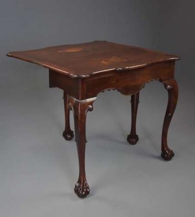 Rare 18thc Irish American black walnut tea table with bird inlay