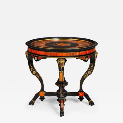 Rare Aesthetic Movement Ebonized Center Table w Bronze Masks ca 1870