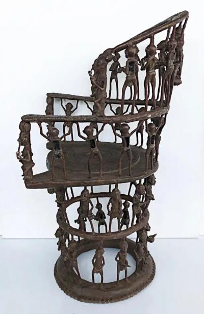 Rare African Cameroon Bronze Figurative Throne Chair 20th Century