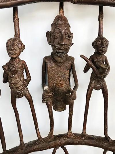 Rare African Cameroon Bronze Figurative Throne Chair 20th Century
