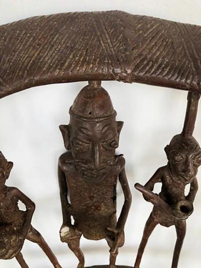 Rare African Cameroon Bronze Figurative Throne Chair 20th Century