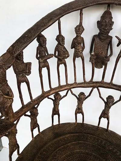 Rare African Cameroon Bronze Figurative Throne Chair 20th Century