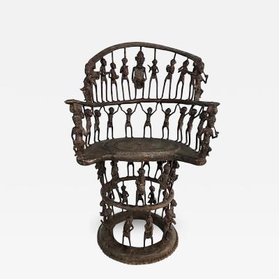 Rare African Cameroon Bronze Figurative Throne Chair 20th Century
