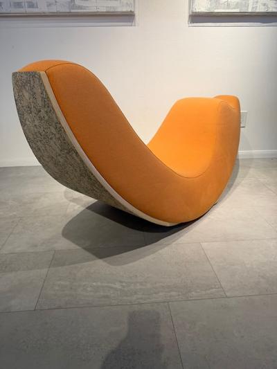 Rare American Modern Cork and Upholstered Rocking Chair Jeanice Skvaril 1960s