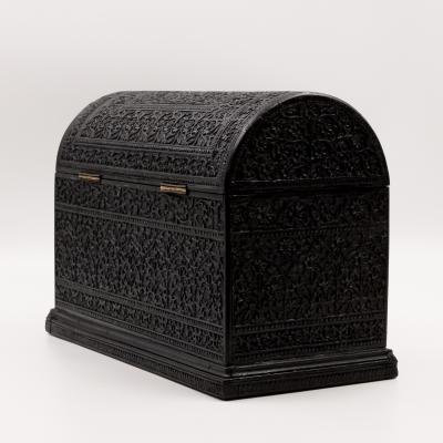 Rare Anglo Indian Intricately Carved Ebony Dome Top Tea Caddy