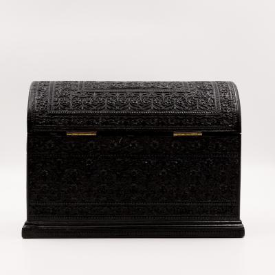 Rare Anglo Indian Intricately Carved Ebony Dome Top Tea Caddy