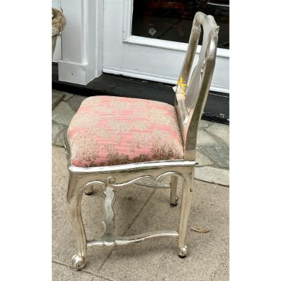 Rare Antique 18th C Queen Anne Silver Giltwood Vanity Chair