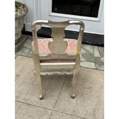 Rare Antique 18th C Queen Anne Silver Giltwood Vanity Chair