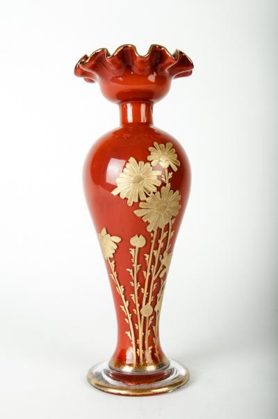 Rare Antique Baccarat Crystal Frame Gold Enameled Vase