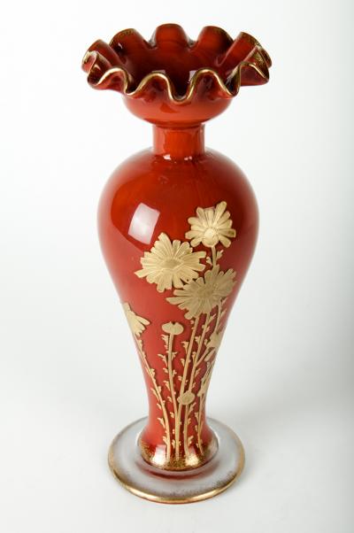 Rare Antique Baccarat Crystal Frame Gold Enameled Vase