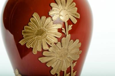 Rare Antique Baccarat Crystal Frame Gold Enameled Vase