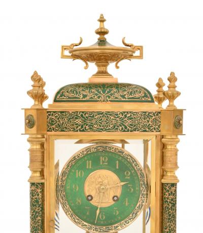 Rare Antique Bigelow Kennard Co Champlev and Brass Crystal Regulator Clock
