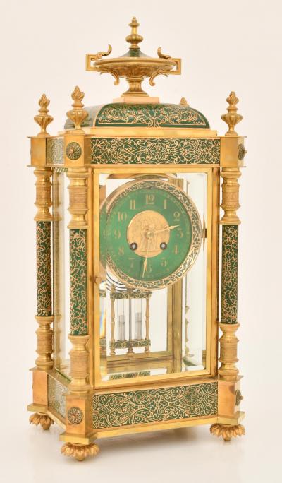 Rare Antique Bigelow Kennard Co Champlev and Brass Crystal Regulator Clock