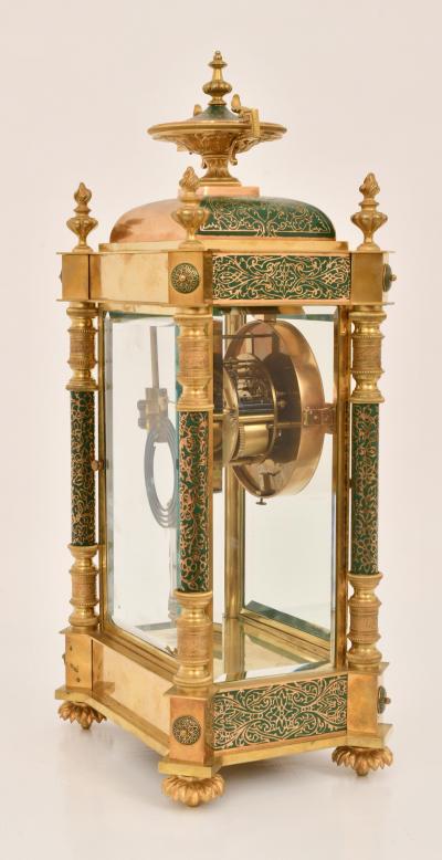 Rare Antique Bigelow Kennard Co Champlev and Brass Crystal Regulator Clock