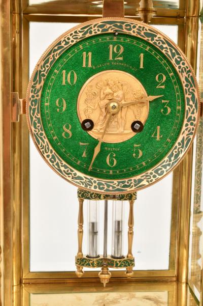 Rare Antique Bigelow Kennard Co Champlev and Brass Crystal Regulator Clock