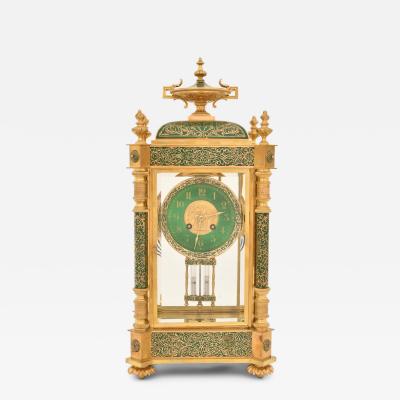 Rare Antique Bigelow Kennard Co Champlev and Brass Crystal Regulator Clock
