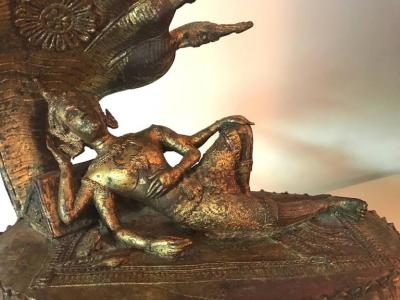 Rare Antique Buddha under Naga Sculpture from Thailand