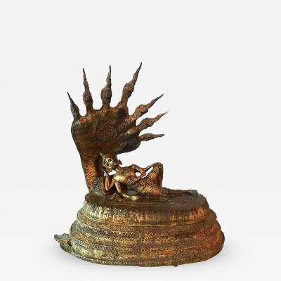 Rare Antique Buddha under Naga Sculpture from Thailand