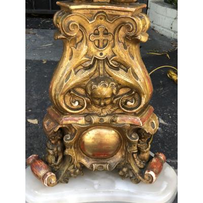 Rare Antique French Giltwood Figural Cathedral Floor Lamps a Pair