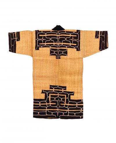 Rare Antique Japanese Ainu Robe Hokkaido Elm Fibers with Appliqu Embroidery