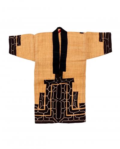 Rare Antique Japanese Ainu Robe Hokkaido Elm Fibers with Appliqu Embroidery