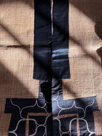 Rare Antique Japanese Ainu Robe Hokkaido Elm Fibers with Appliqu Embroidery