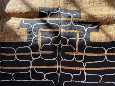 Rare Antique Japanese Ainu Robe Hokkaido Elm Fibers with Appliqu Embroidery