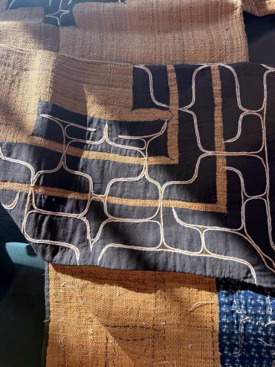 Rare Antique Japanese Ainu Robe Hokkaido Elm Fibers with Appliqu Embroidery