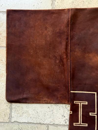 Rare Antique Japanese Leather Fireman Jacket Kawabaori with Stencil Design