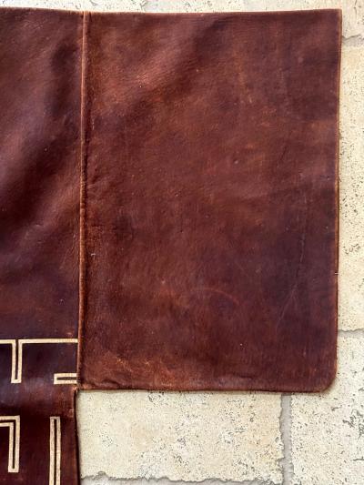 Rare Antique Japanese Leather Fireman Jacket Kawabaori with Stencil Design