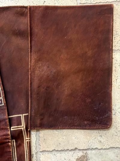 Rare Antique Japanese Leather Fireman Jacket Kawabaori with Stencil Design