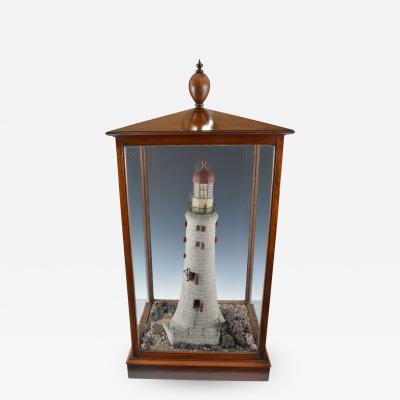 Rare Antique Mahogany cased Cork Model of a Lighthouse
