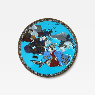 Rare Antique Meiji Japanese Cloisonne Enamel Charger With Figures 12 Inches