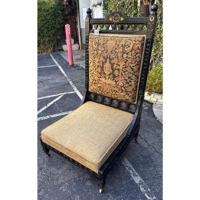 Rare Antique Moroccan Throne Chair W Petite Point Back and Low Seat 19c India