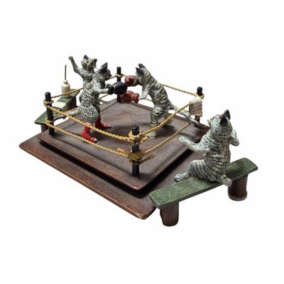 Rare Antique Vienna Bronze Sculpture of Cat Boxing Match