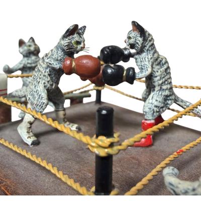 Rare Antique Vienna Bronze Sculpture of Cat Boxing Match