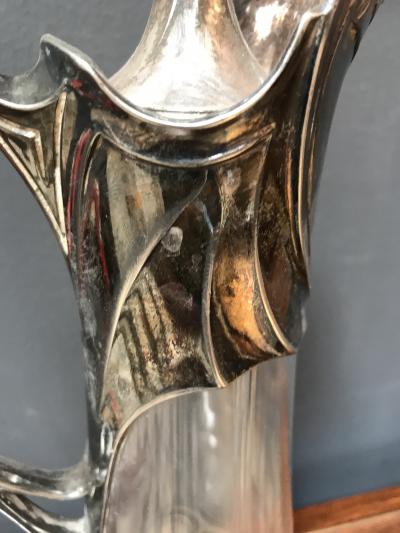 Rare Art Deco Silver Plate and Crystal Set 2 Pitcher Italy 1930s