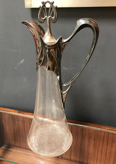 Rare Art Deco Silver Plate and Crystal Set 2 Pitcher Italy 1930s