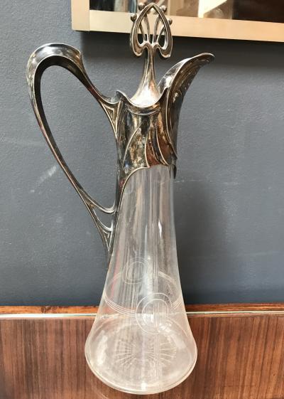 Rare Art Deco Silver Plate and Crystal Set 2 Pitcher Italy 1930s