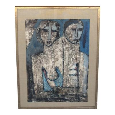 Rare Bruno Landi Original Mid Century Modern Portrait Painting