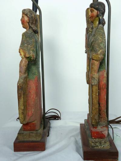 Rare Carved 18th 19th Century Italian Polychrome Candelabra Table Lamps
