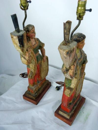 Rare Carved 18th 19th Century Italian Polychrome Candelabra Table Lamps