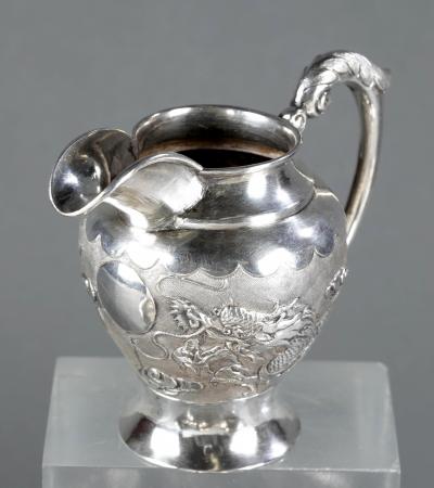 Rare Chinese Export Sterling Silver Tea Set with Dragon Design Tianjing Wuhua
